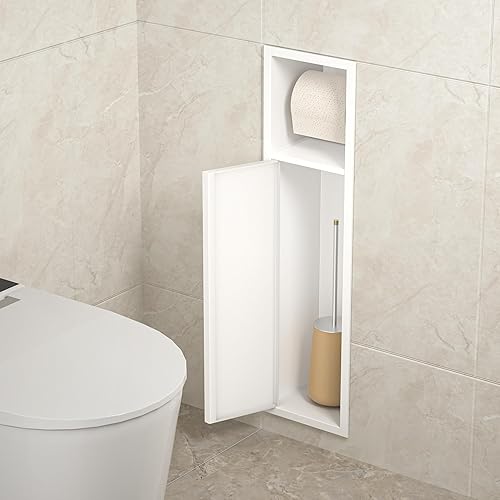 Bernkot Module armoire encastrée en acier inoxydable pour brosse de toilette, armoire de salle de bain avec porte-papier toilette, porte coulissante, 63 x 15 x 15 cm, blanc - Nail Gallerys