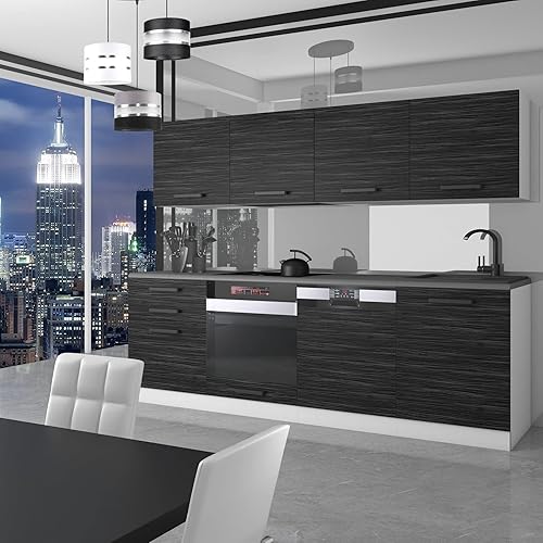 Belini Cuisine Équipée Alice - Meubles de Cuisine 240 cm avec Plan de Travail, Ébène Royal - Nail Gallerys