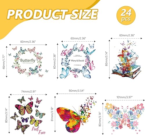 Pilikoll 24 Pièces Papillon Autocollant Patchs de Transfert Patch Thermocollant Papillon Patchs de Transfert de Chaleur Papillons Thermocollantes pour T-shirt,Jeans,Sacs à Dos,DIY Décoration - Nail Gallerys