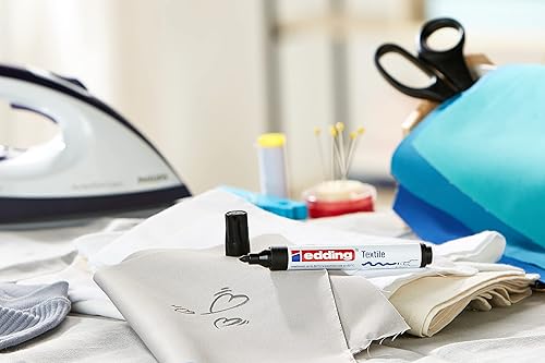 edding 4500 Marqueur pour textiles - noir - 1 stylo - pointe ronde de 2-3 mm - feutre textile lavable en machine (60 °C) pour décorer le tissu - marqueur textile - Nail Gallerys