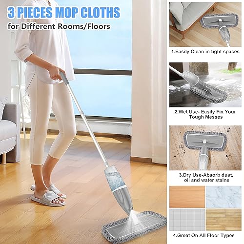 Balais Serpillère Vaporisateur - EXEGO Spray Mop Microfibre Professionnel Balai Lave Sol avec Reservoir avec 3 tampons en Microfibre Mop Balai Pulvérisateur pour Le Bois Dur, Le Stratifié, Le Bois - Nail Gallerys