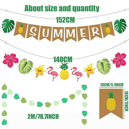 Décoration de fête d'été – Bannière Hello Summer avec feuilles de palmier pour décoration de fête tropicale hawaïenne pour plage, bikini, jardin - Nail Gallerys