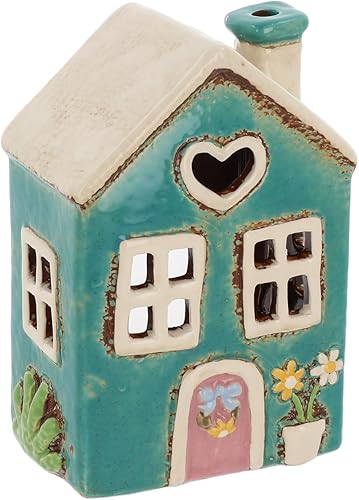 Shudehill Giftware Village Pottery Photophore en céramique Motif Maison Florale Gris foncé - Nail Gallerys