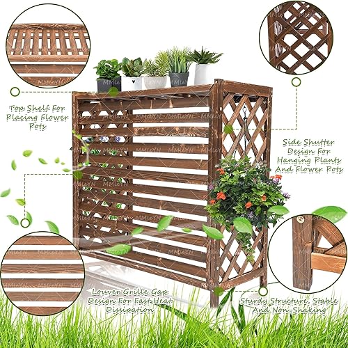 MMleYN Cache Climatiseur Exterieur Bois Cache Unité Extérieure Bois Housse Climatiseur Extérieur Balcon Porte Plante Cache Pompe A Chaleur Extérieur Climatisation Pour Protection Climatiseur Exterieur - Nail Gallerys