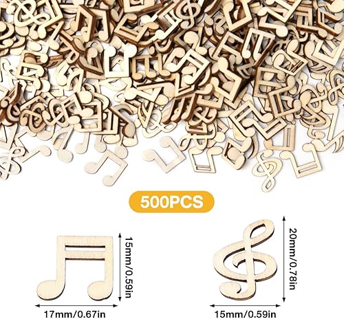Bofanze 500 Pièces Note de Musique Copeaux Notes de Musique en Bois Éparpillée Mini Musique Embellissements Tranches en Bois Mixte Tranches de Bois pour Décoration de fête, Artisanat,Bricolage - Nail Gallerys