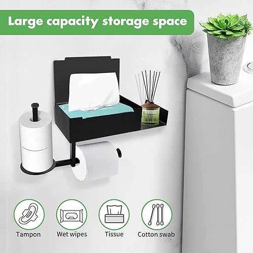Airminti Porte-Papier Toilette, Support Papier Toilette Mural sans Perçage avec Étagères et Boîte à Lingettes Humides, avec 2 Porte Rouleau pour Salle de Bain et Cuisine - Nail Gallerys
