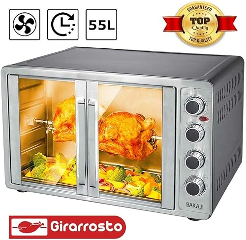 Bakaji Four électrique ventilé 55 l puissance 2200 W avec double porte lumière intérieure 4 sélections de cuisson température réglable minuterie rôtissoire et accessoires - Nail Gallerys