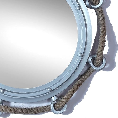 Hind Handicrafts Miroir mural vintage enveloppé de corde pour décoration d'intérieur | Décoration sur le thème maritime des pirates | Miroir de courtoisie (argent mat, 30,5 cm) - Nail Gallerys