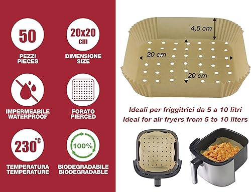 BEPER C103ACC001 Papier de cuisson pour friteuse à air, 100 pièces [20 cm], Papier de perforé pour friteuse à air, Antiadhésif, Oléofuge - Nail Gallerys