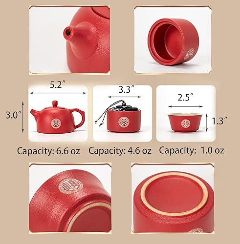 Service à thé Chinois Kung Fu Théière Double Bonheur Porcelaine Rouge Théière Mariage Fournitures de décoration de Mariage Traditionnelle Chinoise - Nail Gallerys
