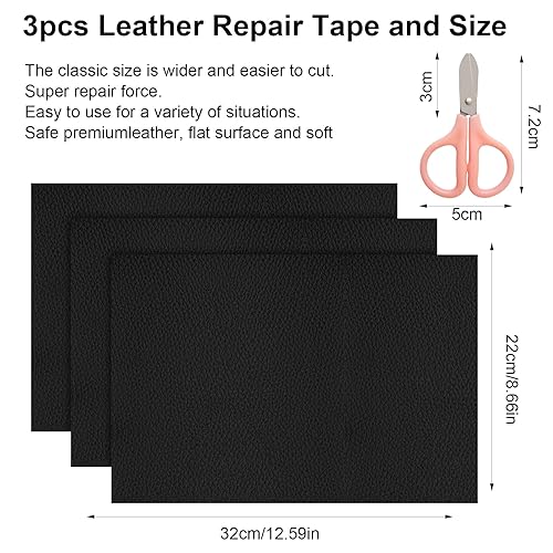 Lot de 3 autocollants en cuir synthétique - Noir - 32 x 22 cm - Résistant à l'usure et aux rayures - Patch en cuir autocollant avec ciseaux - Pour canapé, siège de voiture, canapé, meubles - Nail Gallerys