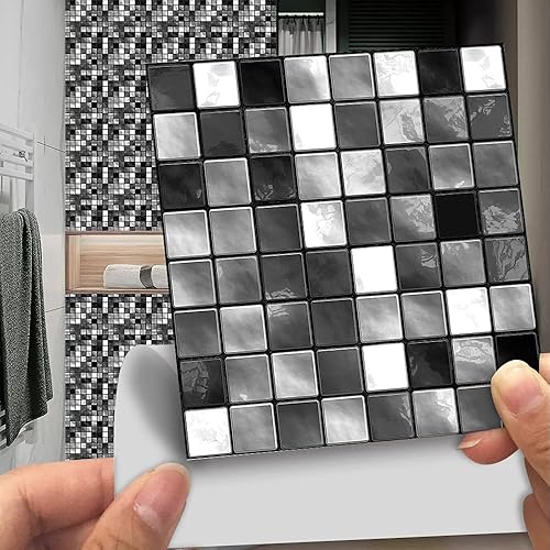 Stickers Muraux Cuisine Mosaïque Gris Argenté Credence Adhesive pour Cuisine Meuble Carrelage Adhesif Mural Salle de Bain Décor Dalle pvc Adhesive Sol Stickers Carrelage 30x30cm /10 pièces - Nail Gallerys