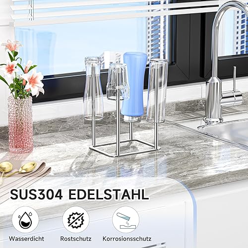 Egouttoir Bouteilles, Egouttoir Gourde Support à Biberons de Cuisine, Égouttoir à Biberons en Acier Inoxydable, Support à Biberons Pour Égoutter, Pour Sacs en Plastique, Bouteilles et Gobelets Argent - Nail Gallerys