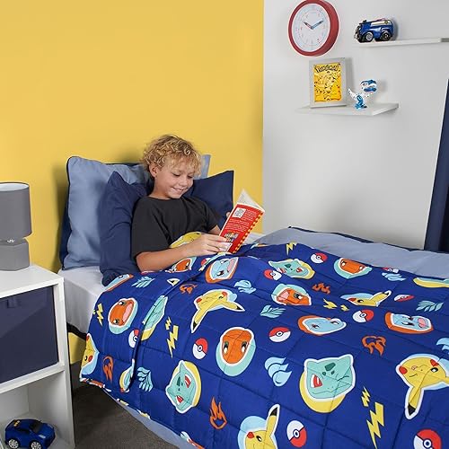 OHS Pokémon Couverture lestée de 2 kg, Couverture lestée Anti-anxiété pour Adultes - Couverture pour lit Simple - Personnages Pokémon - Bleu - Nail Gallerys
