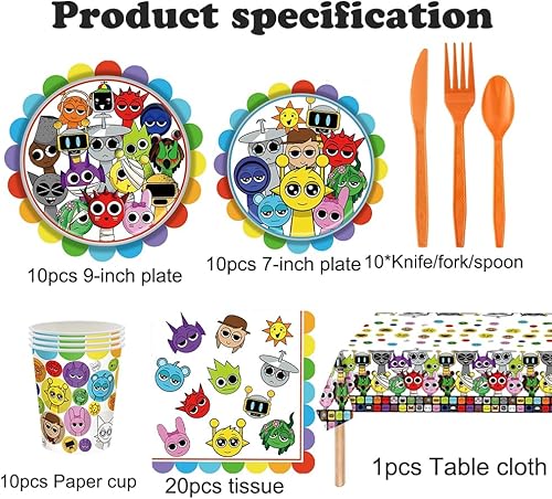 Cartoon Birthday Tableware Set, Vaisselle d'Anniversaire Cartoon Sp-runki, Vaisselle d'Anniversaire à Thème Sp-runki, Convient aux Fêtes d'Anniversaire de 10 Personnes - Nail Gallerys