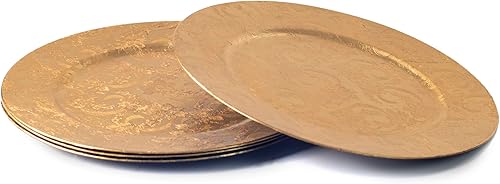 CB Lot de 4 assiettes de présentation dorées de 33 cm – Motif floral en relief, élégantes assiettes rondes pour les occasions spéciales ou les repas quotidiens, faciles à nettoyer, parfaites pour une - Nail Gallerys
