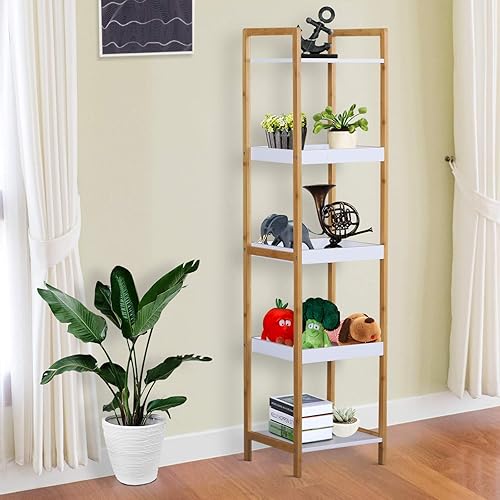 HOMCOM Etagère en Bambou de Salle de Bain étagère Debout 3 paniers + 2 étagères dim. 32L x 30l x 130H cm Beige Blanc - Nail Gallerys