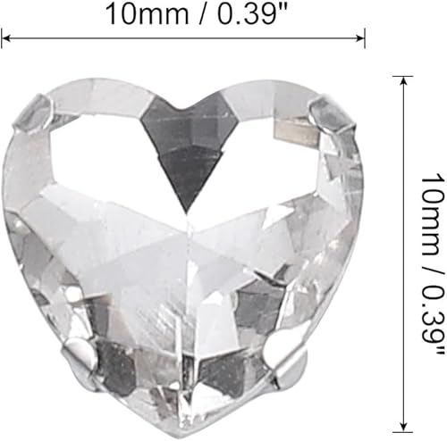 QUARKZMAN 20Pcs Cœur à Coudre Strass, Cœur en Cristal de Verre 10x10mm avec Griffe en Métal pour Artisanat, Bijoux DIY, Vêtements (Blanc) - Nail Gallerys