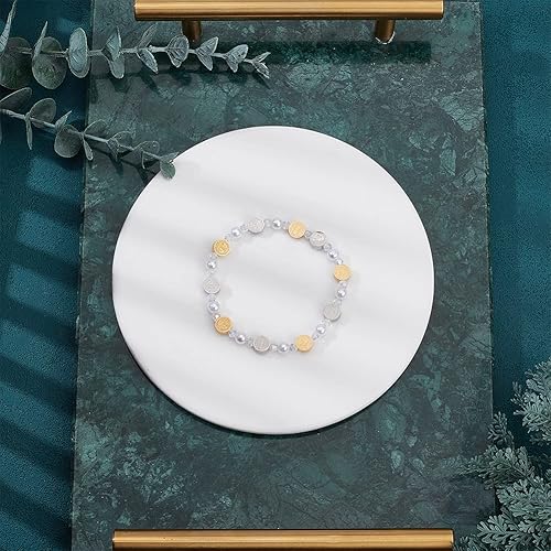 UNICRAFTALE 10Pcs 2 Couleurs 7.5mm Perles d'espacement Perles Rondes Plates Acier Inoxydable Perles Entretoises avec Médaille Saint Benoît Ronde Perles pour Bracelets Fabrication de Bijoux - Nail Gallerys