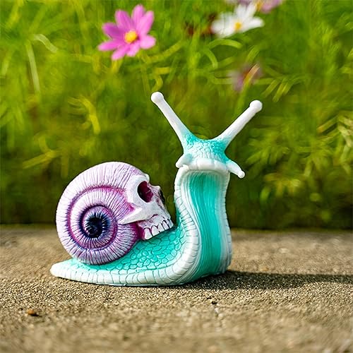 Statue crâne escargot Halloween Jardin Ornements Crâne Sculpture Gothique Créative Résine Artisanat Figurine décorative Escargot Halloween Crâne Escargot Statue (Marron clair) - Nail Gallerys