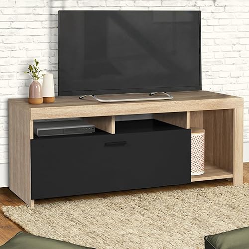 IDMarket - Meuble TV 110 cm Malo Bois et Placard Noir - Nail Gallerys