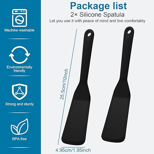 DNDGDLUA Lot de 2 spatules de cuisine en silicone antiadhésives, résistantes à la chaleur, pour poisson, crêpes, œufs, pizza, steak, sans BPA (noir) - Nail Gallerys