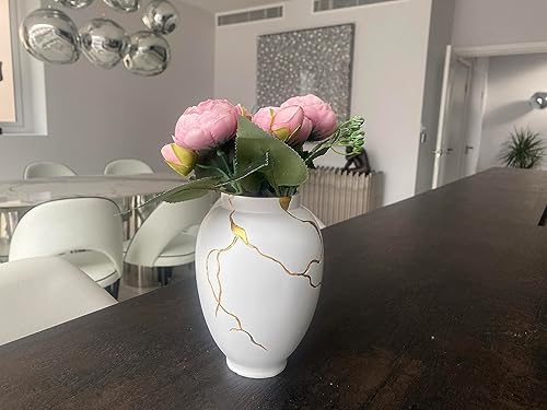 Vase blanc et doré inspiré par Kintsugi Art japonais conique classique pour décoration de fleurs séchées (classique) - Nail Gallerys