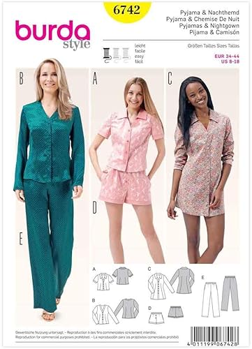 Burda 6742 Patron de Pyjama et Chemise de Nuit Blanc, 34-44 - Nail Gallerys