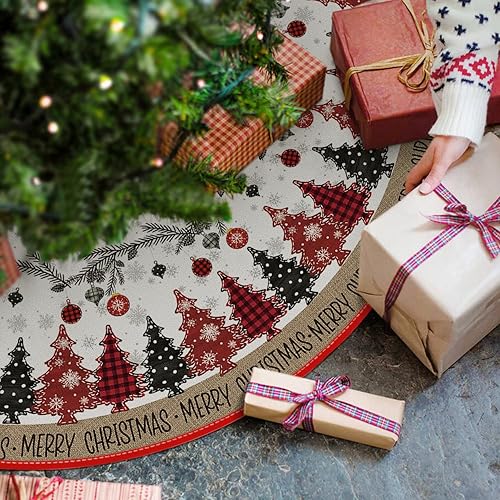 Artoid Mode Jupe de sapin de Noël à carreaux rouges en pin et flocons de neige - 122 cm - Décoration de fête de vacances - Nail Gallerys