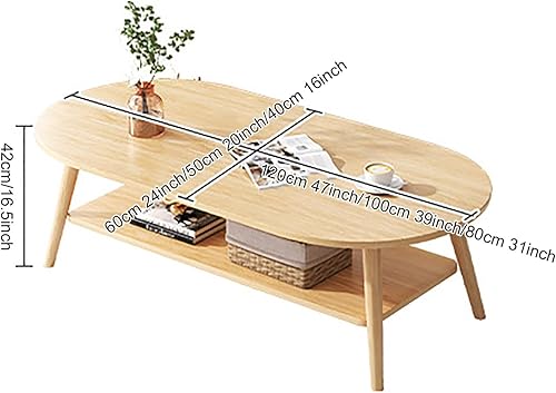 Table Basse Moderne à 2 Niveaux, Table Centrale En Bois Pratique avec étagère De Rangement et Pieds En Bois Massif, Table D'appoint Ovale pour Salon, Petits Espaces(120x60x42cm(47x24x16inch), Gray1) - Nail Gallerys