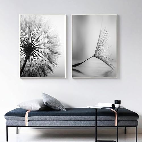 KXHHYB Lot de 3 posters en toile de pissenlit noir et blanc - Décoration murale pour salon, chambre à coucher - Sans cadre - A, 30 x 40 cm x 3 - Nail Gallerys