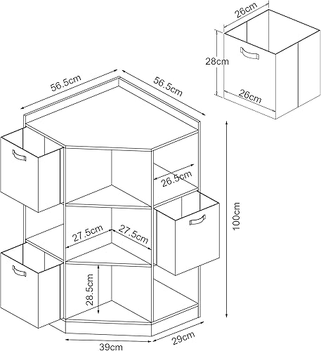[en.casa] Étagère d'angle pour Enfants avec 9 Compartiments Ouvert et 3 Boîtes de Rangement Bibliothèque Panneau de Particules Polyester 100 x 57 x 57 cm Blanc Rose Bleu Jaune - Nail Gallerys