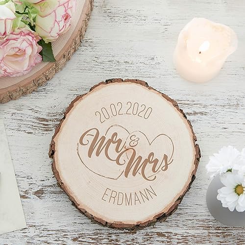 Casa Vivente Tranche de Tronc d'arbre avec Gravure Personnalisée, l'amour est comme Un Arbre, 2 Prénoms et 1 Date - Nail Gallerys