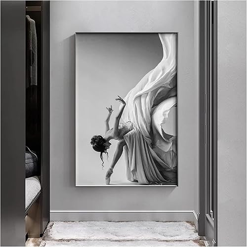 LXWWW Moderne Ballet Danse Fille Toile Peinture Noir Blanc Portrait Affiche Impression Mur Art Salon décor à la Maison (50x70 cm) sans Cadre - Nail Gallerys