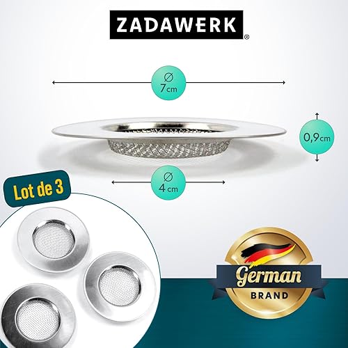 ZADAWERK® Filtre à évier - Fin - Ø 7 cm, Plat - Lot de 3 - Cuisine - Douche - lavabo - Panier de Collecte pour Cheveux, saletés et restes de Nourriture - Nail Gallerys