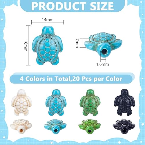 HOBBIESAY 80 pièce de Perles Tortues Mer Coloré 4mm Perles Turquoises en Forme D'Animaux Marins Perle D'Espacement Tortues de Mer Perle en Vrac pour la Fabrication Bracelets Bijoux Trou:17-18mm - Nail Gallerys