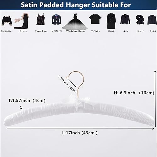 Cocomaya Lot de 5 cintres blancs de 43 cm en satin, crochets en soie douce pour t-shirt, chemise, manteau, robe, haut à bretelles, robe de mariée, pull avec crochets rotatifs, beaux et scintillants, - Nail Gallerys