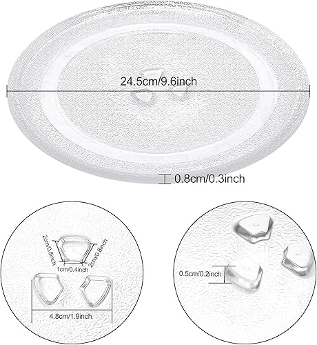 Assiette tournante universelle pour micro-ondes - 24,5 cm - Avec support central - Assiette en verre de rechange - Plateau tournant en verre - Pour micro-ondes - Nail Gallerys