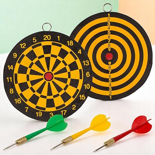 MIJOMA Mini jeu de fléchettes avec 3 fléchettes en métal – Cible en bois double face Ø 15 cm – Jeu de lancer classique pour adolescents et adultes – Intérieur et extérieur - Nail Gallerys