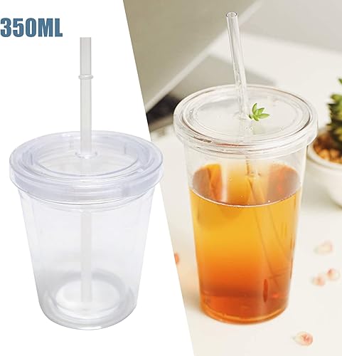 CJHZQYY Gobelet réutilisable en plastique transparent à double paroi avec paille - Convient pour jus de fruits et café - 350 ml - Nail Gallerys