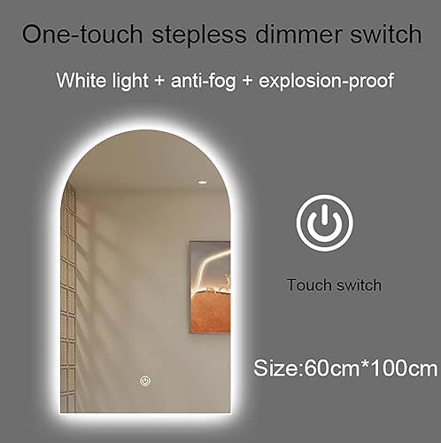Miroir arche Led Salle de Bain, Miroir Salle de Bain avec EclairageBande Lumineuse Étanche, Miroir Lumineux Salle de Bain 3 Températures de Couleur Réglables, Fonction Mémoire, Anti-buée(60cm*100cm) - Nail Gallerys
