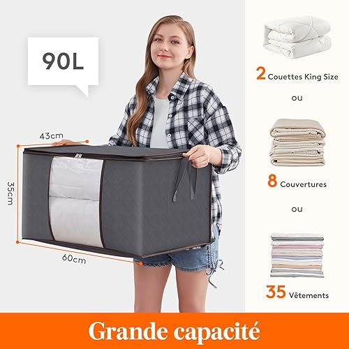 Lifewit Lot de 6 Sac Rangement Vetement, Boite Rangement Déménagement Bac de Rangement pour Vêtements, Couvertures, Couettes, Caisse rangement Pliable avec Poignée Renforcée, Gris - Nail Gallerys