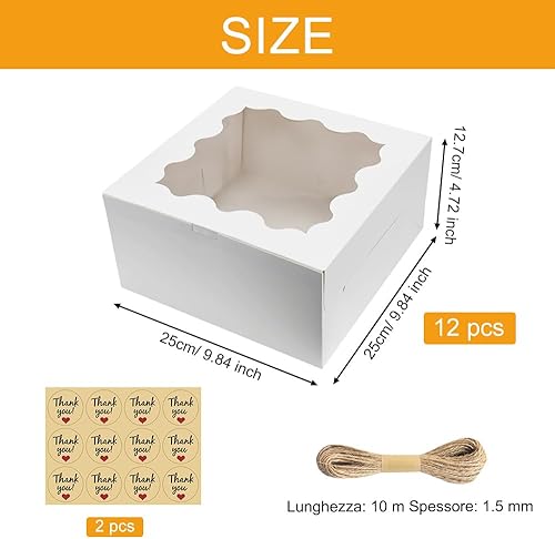 Kleemeiero 12PCS Boîte à Gâteau 10 Pouces Boite Gateau Carton Boîte à Gâteaux Transparent avec Fenêtre Boite Patisserie Carton avec Ficelle et Autocollant Boîtes de Transport pour Gâteaux en Carton - Nail Gallerys