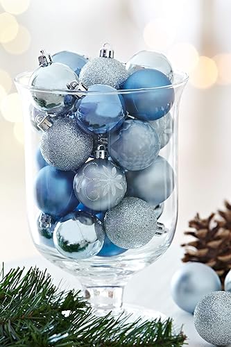 Heitmann Deco - Lot de 49 Boules de Noël - Décoration de Noël Bleue et argentée à Suspendre - Boules en Plastique - Nail Gallerys