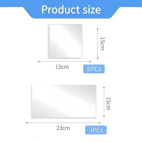 Vidsmow 9 PCS Feuilles Autocollantes Miroir Flexibles, Non en Verre, pour Carrelage, Décoration Murale et Bricolage, Dimensions 15 x 15 cm et 15 x 23 cm, Miroirs Adhésifs pour Créativité - Nail Gallerys