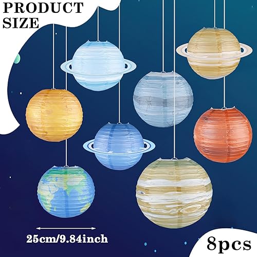 Lot de 8 lanternes en papier pour planètes - Système solaire - 25 cm - Lanternes - Système solaire - Abat-jour - Lanternes en papier à thème - Lampions - Décoration pour l'espace, thèmes - Décoration - Nail Gallerys