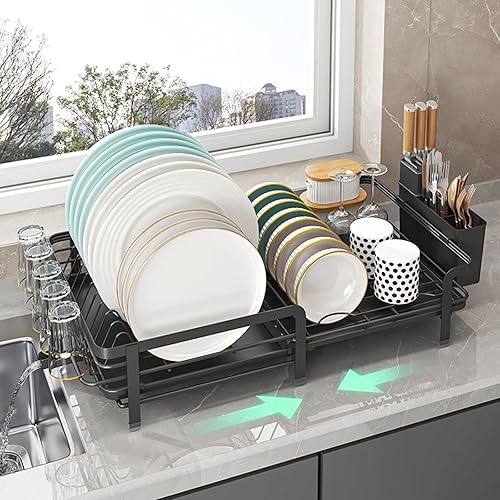 JOUING Egouttoir Vaisselle Extensible Égouttoir à Vaisselle sur Cuisine Evier Metal Dish Drying Rack avec Plateau Dish Drainer avec Porte Couverts et Porte Tasse (Blanc) - Nail Gallerys