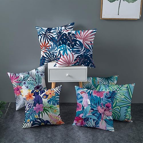 Daesar Taies D'Oreillers, Lot Housse Coussin 50x50 Vert Gris Blanc Taie Coussin Jardin Feuilles De Plantes Polyester - Nail Gallerys