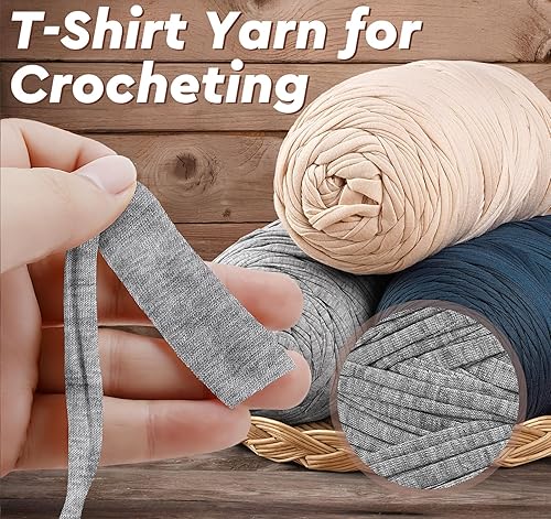ilauke T-Shirt Yarn Beige, 600g/200m Fil Crochet, 2cm Fil à Tricoter Doux et Larges Fil Épais à Crocheter ou à Tricoter pour Sacs, Couvertures, Chapeaux, Jouets, Chaussures, Bricolage Artisanat - Nail Gallerys
