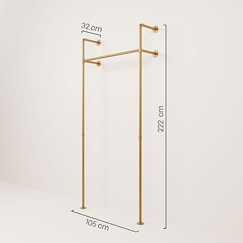 pamo penderie murale - capacité de charge 200 kg - penderie ouverte ou porte-manteau en métal doré industriel fabriqué à partir des tuyaux d'eau - Nail Gallerys